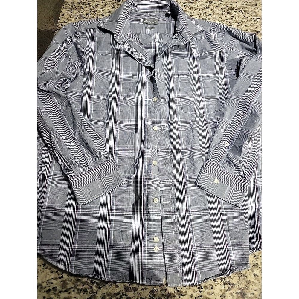 Michael Kors Men's Button Down Long Sleeve Shirt Plaid 16.5 32/33 Blue